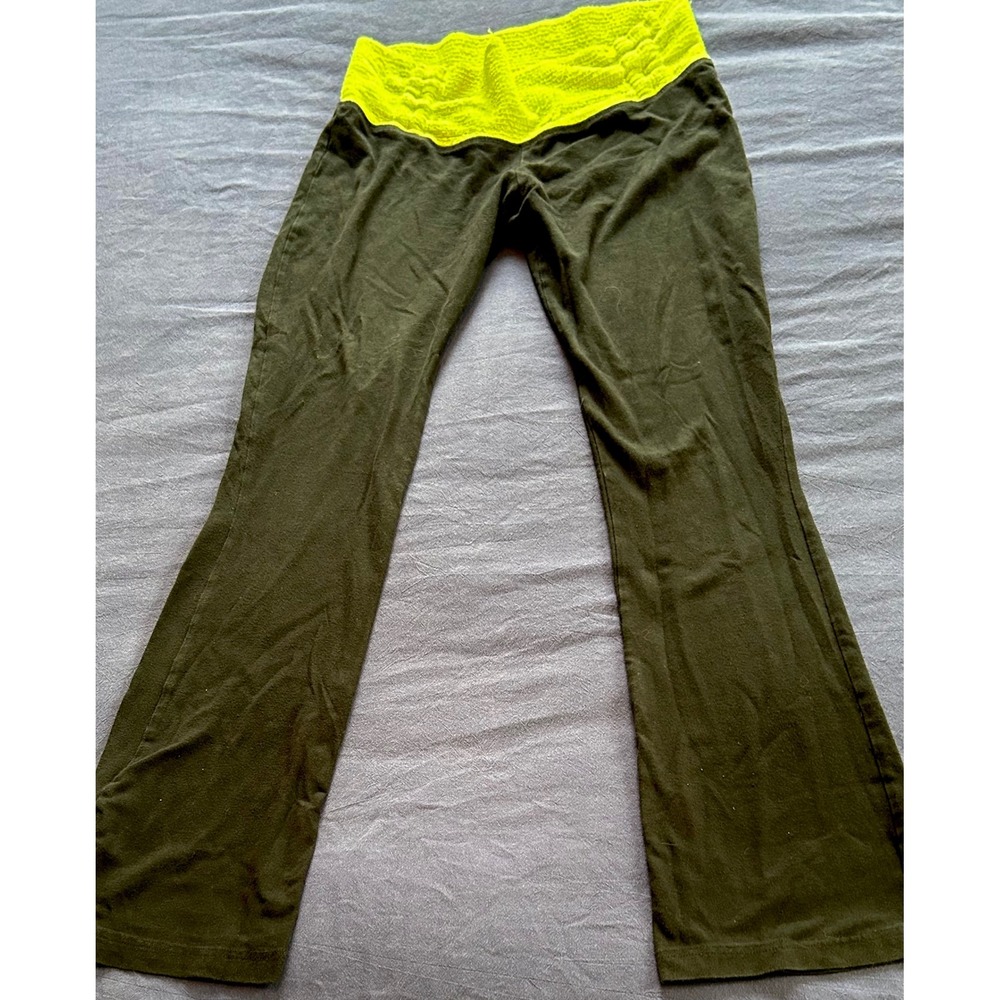 Rubber Doll Womens Flare Yoga Pants Neon Yellow Smocked Waist Athletic Trousers